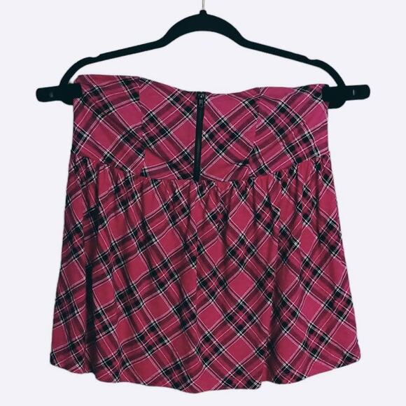 TORRID Womens Sz 0 (L) Pink Black Plaid Strapless Bandeau Crossover Top Blouse - Picture 1 of 7